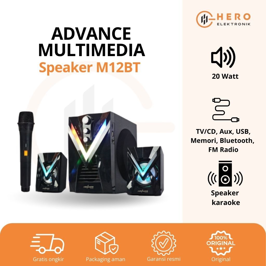 Advance M12BT Bluetooth Speaker Xtra Bass Subwoofer 20 Watt Free Wireless Mic 1