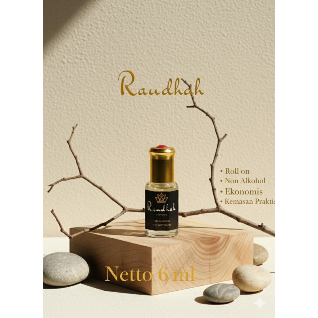 Parfum Raudhah - Parfum Ibadah - Kemasan Roll On Oles - 100% Non Alkohol - Parfum Minyak Wangi Raudh