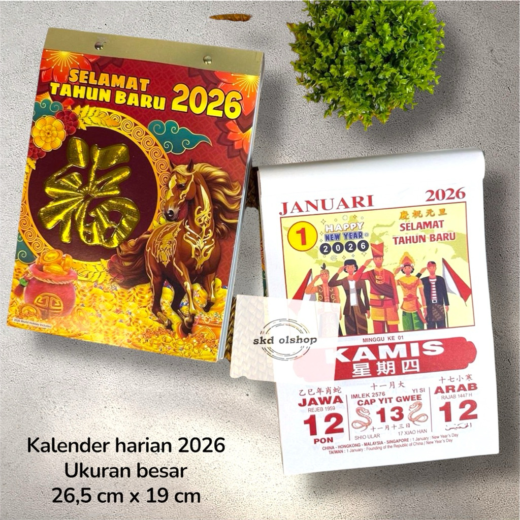 

Kalender harian sobek TH Besar tahun 2026 tanggalan harian besar ukuran 26,5x19 cm