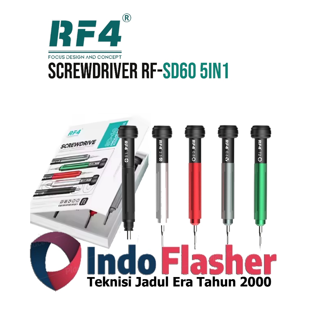 RF4 RF-SD60 5in1 Screwdriver Back Glass Breaking Pen for Mobile Phone Repair - Obeng Set RF4 5in1