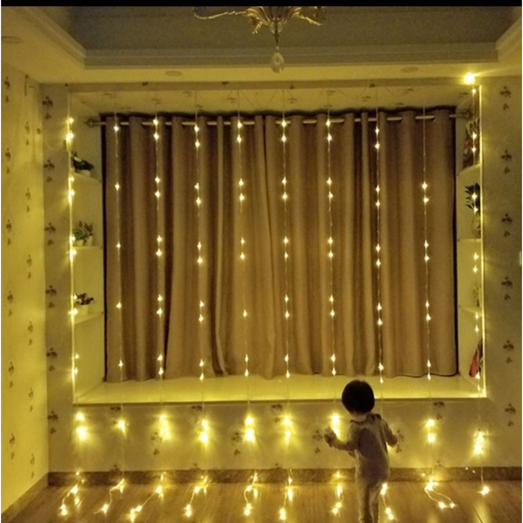 Lampu hias Gorden dekorasi LED string lights 3x3m  320LED / lampu hias pesta backdrop panggung outdo