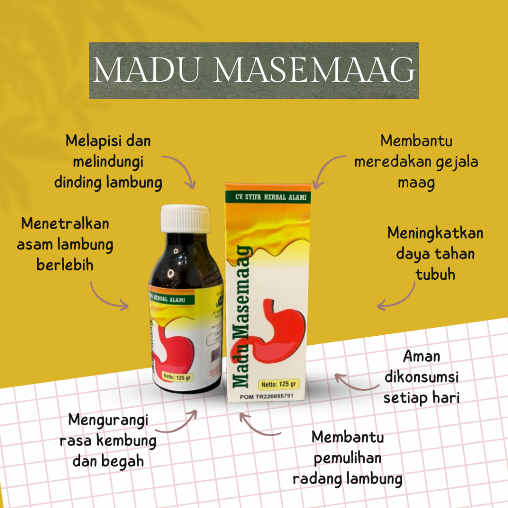 

Masemag Madu Spesial 125ml Herbal Maag, Asam Lambung, GERD, Perut Kembung & Nyeri Ulu Hati