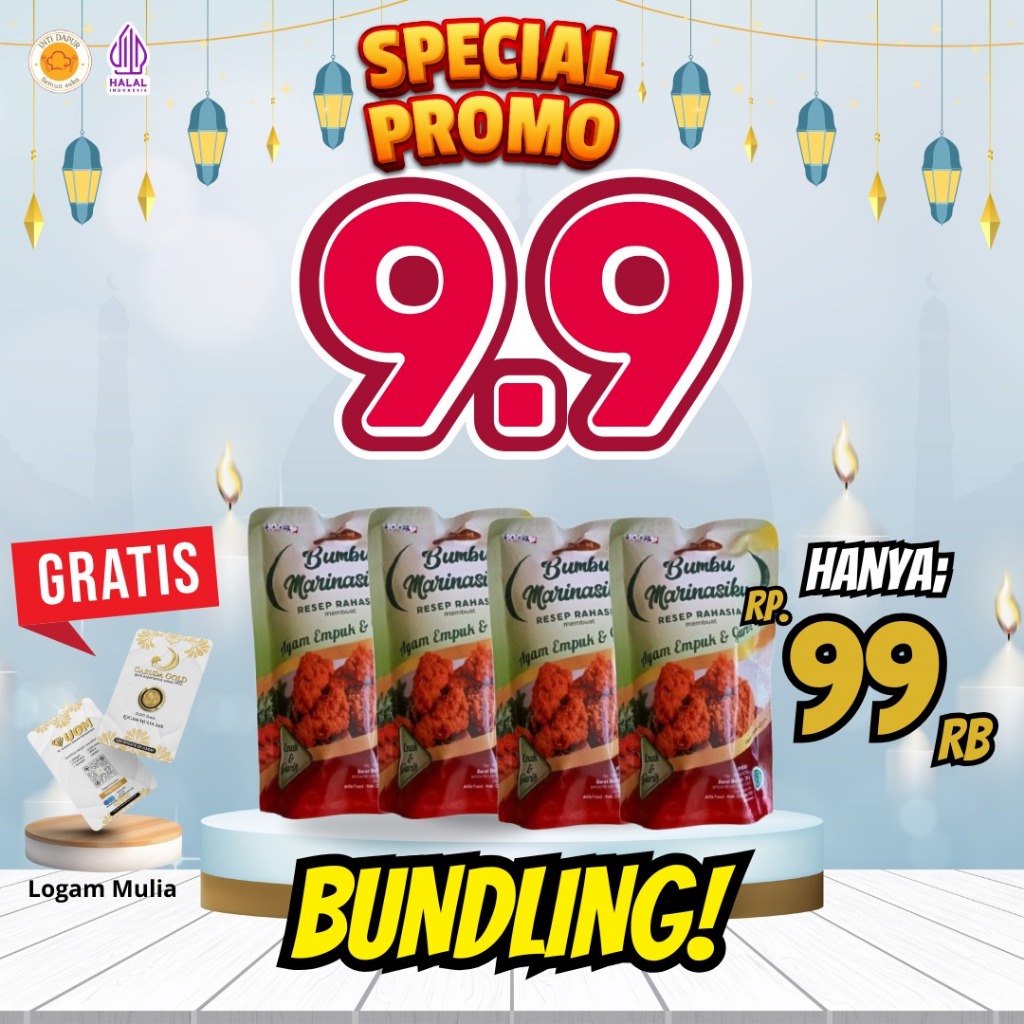 

PROMO 9.9 BUNDLING 4 MARINASI ALIFAFOOD 1KG/Marinasi Ayam/Marinasi Ikan/Pengempuk daging/BPOM/Halal