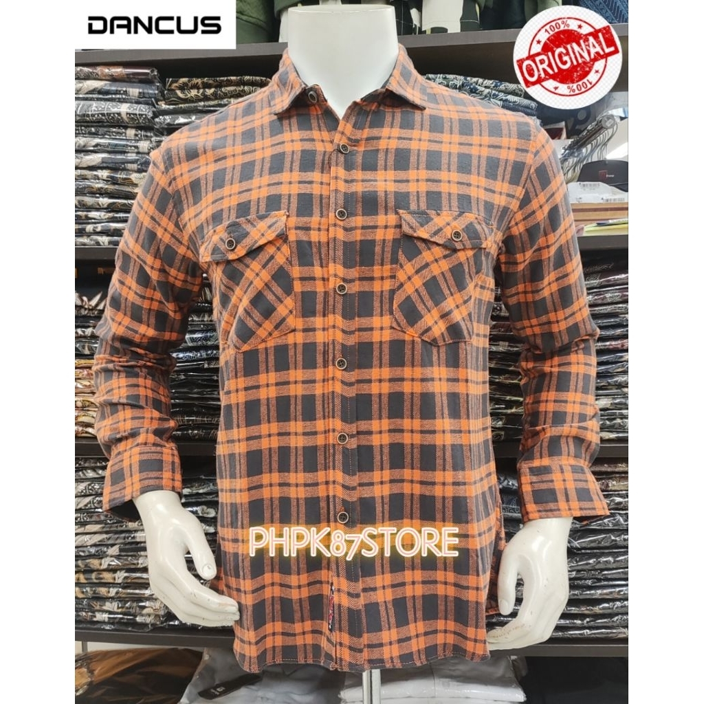 Kemeja panjang flanel pria original merek Dancus,kemeja pria kotak-kotak original