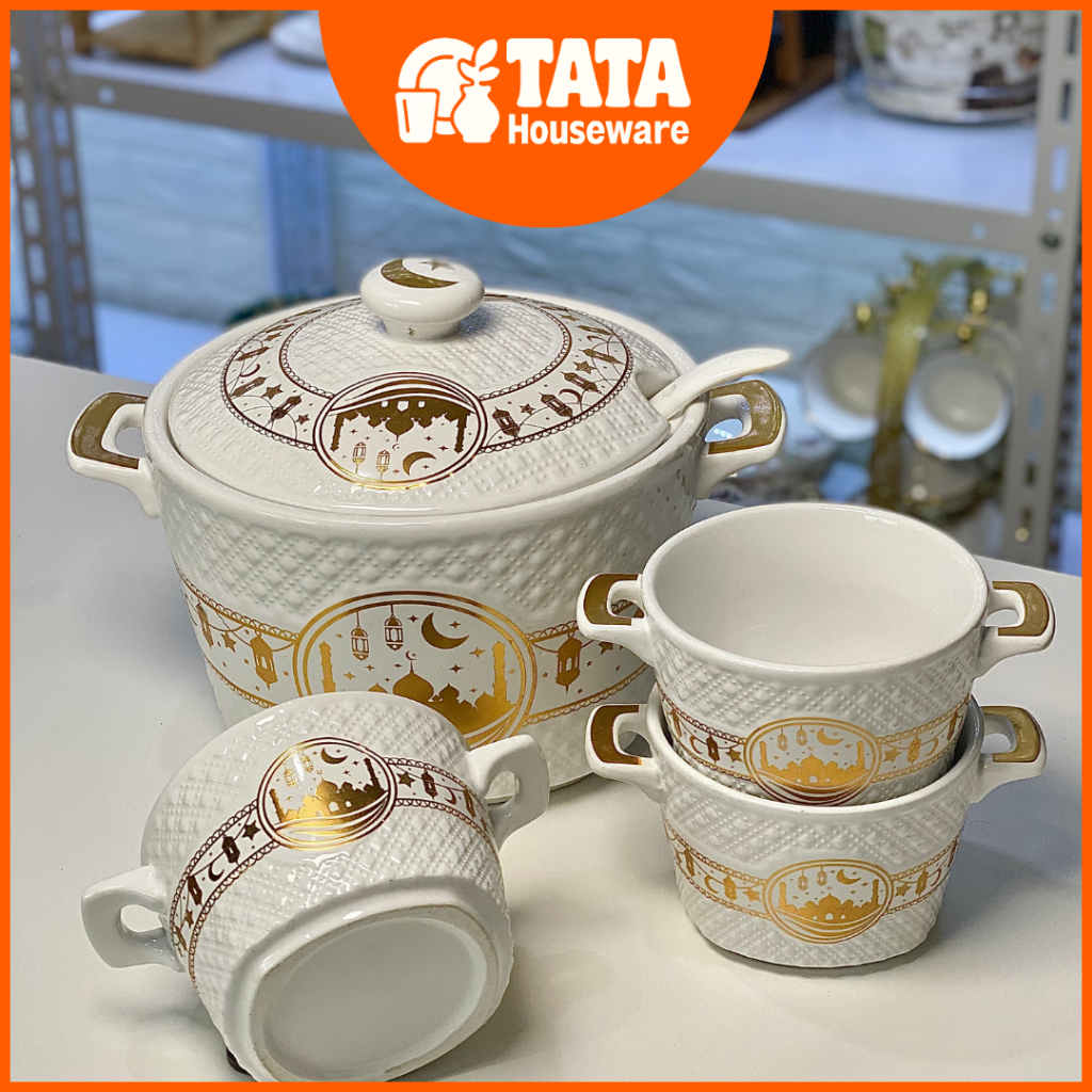 [TATA] Pot Mangkuk Besar Mubarak Putih Keramik / Pot Hidangan Saji / Wardah Serbaguna Keramik Mewah 