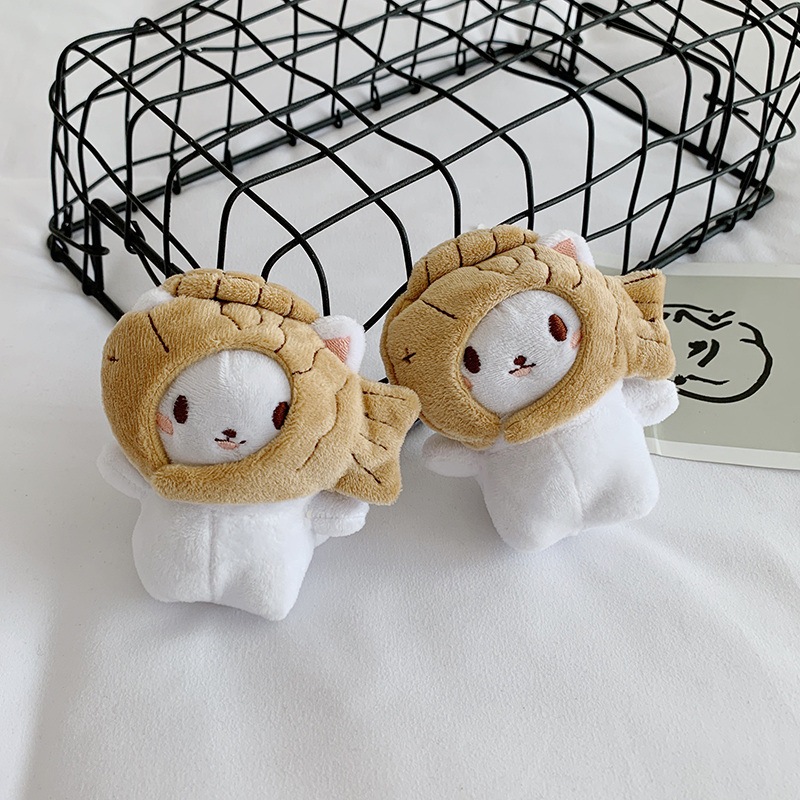 Gantungan kunci boneka Kucing Taiyaki topi ikan