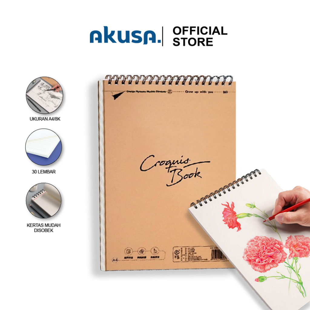

AKUSA Sketchbook Buku Sketsa A4/8K Buku Gambar Sketsa Spiral Drawing Book Profesional Tidak Mudah Sobek SKB001
