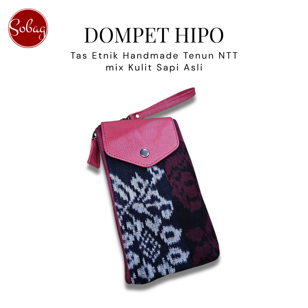 DOMPET HIPO Dompet HP Tenun NTT Kulit Sapi Asli Etnik Handmade Wanita Elegan