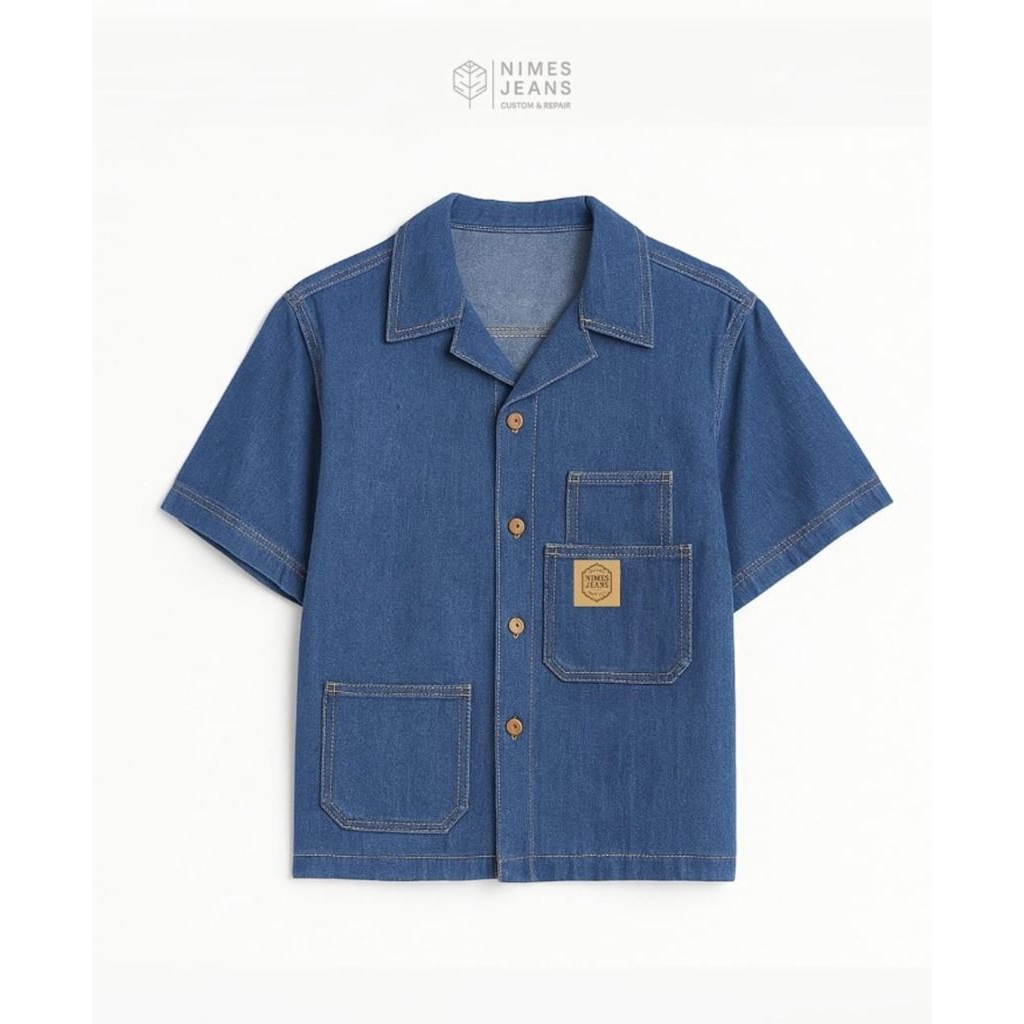Nimes Jeans Kemeja Pendek - Denim Boxy Shirt
