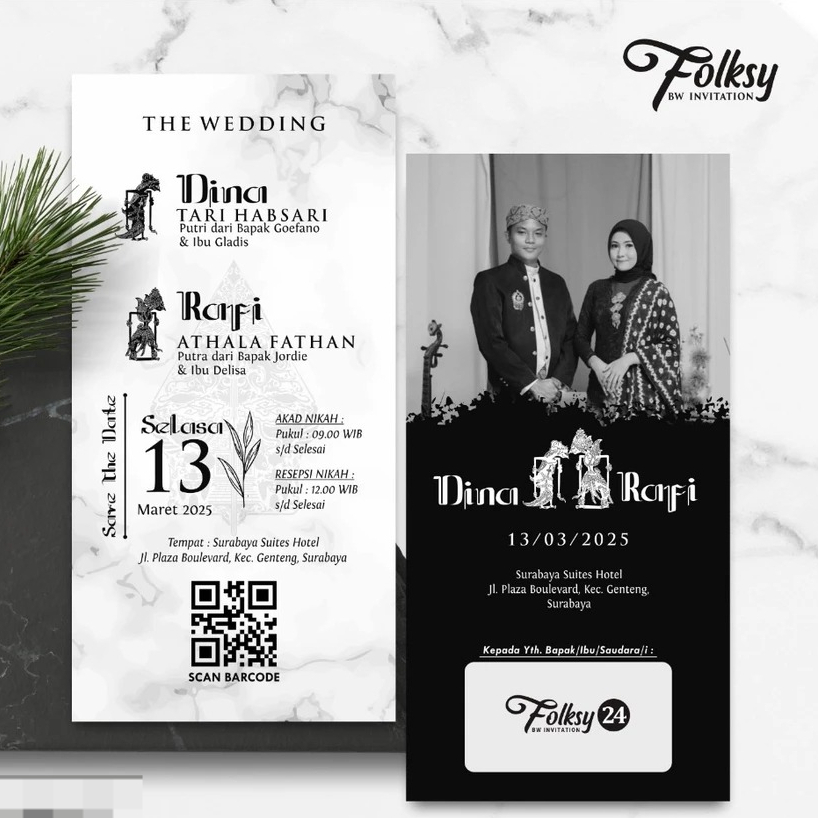 UNDANGAN NIKAH MURAH - CETAK UNDANGAN PERNIKAHAN SIMPLE GLOSSY FOLSKY - UNDANGAN GOPEK BW