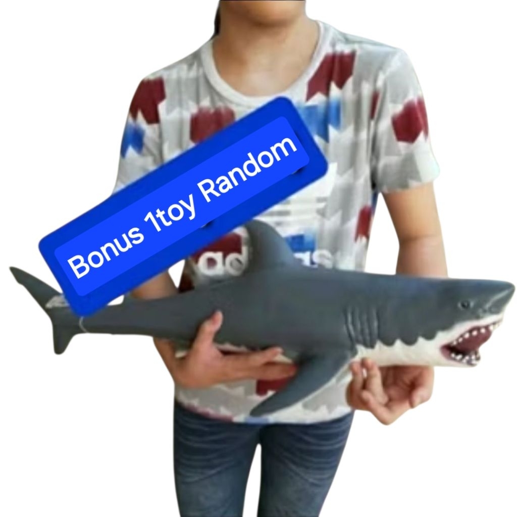 Mainan anak Shark ikan Hiu jumbo karet 60cm/Bonus 1toy+1pcs figure Random