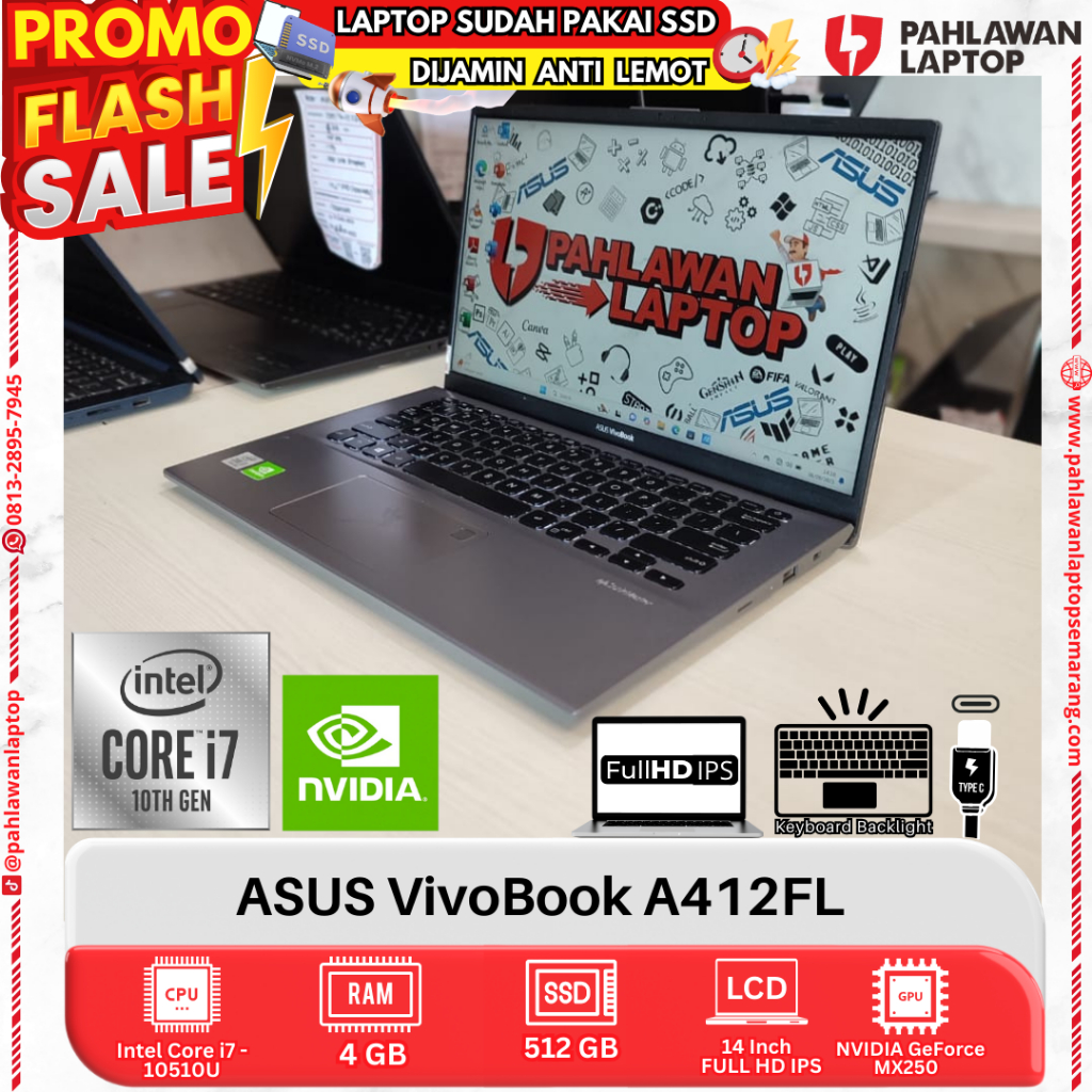 LAPTOP ASUS VivoBook A412FL CORE i7 GEN 10 RAM 4GB SSD 512GB DUAL VGA