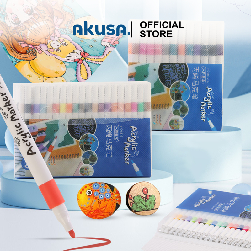 

AKUSA Marker Acrylic 24/36/48/60/80 Warna Spidol Akrilik TInta Waterproof Ujung Fine Tip MW021
