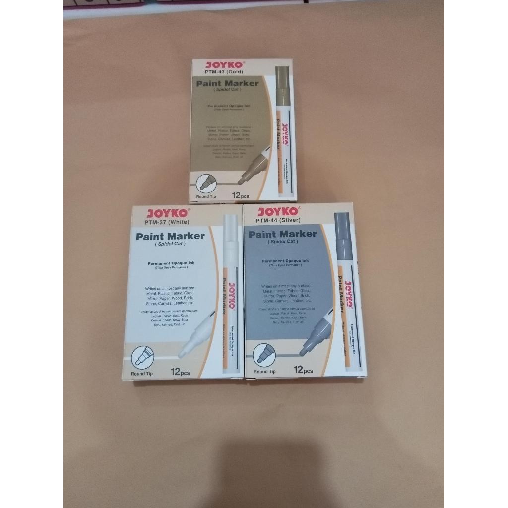 

12PCS / 1 LUSIN Joyko Paint Marker Spidol Cat PTM Permanent WARNA PUTIH SILVER GOLDa