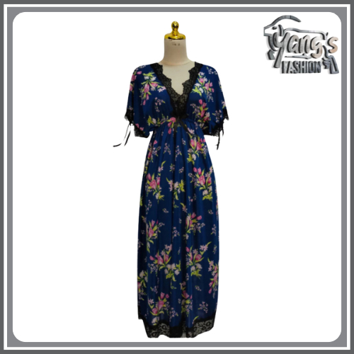Yang's Fashion - Dress Lingerie Wanita Motif Bunga Renda Baju Tidur Daster Panjang Satin Adem Nyaman