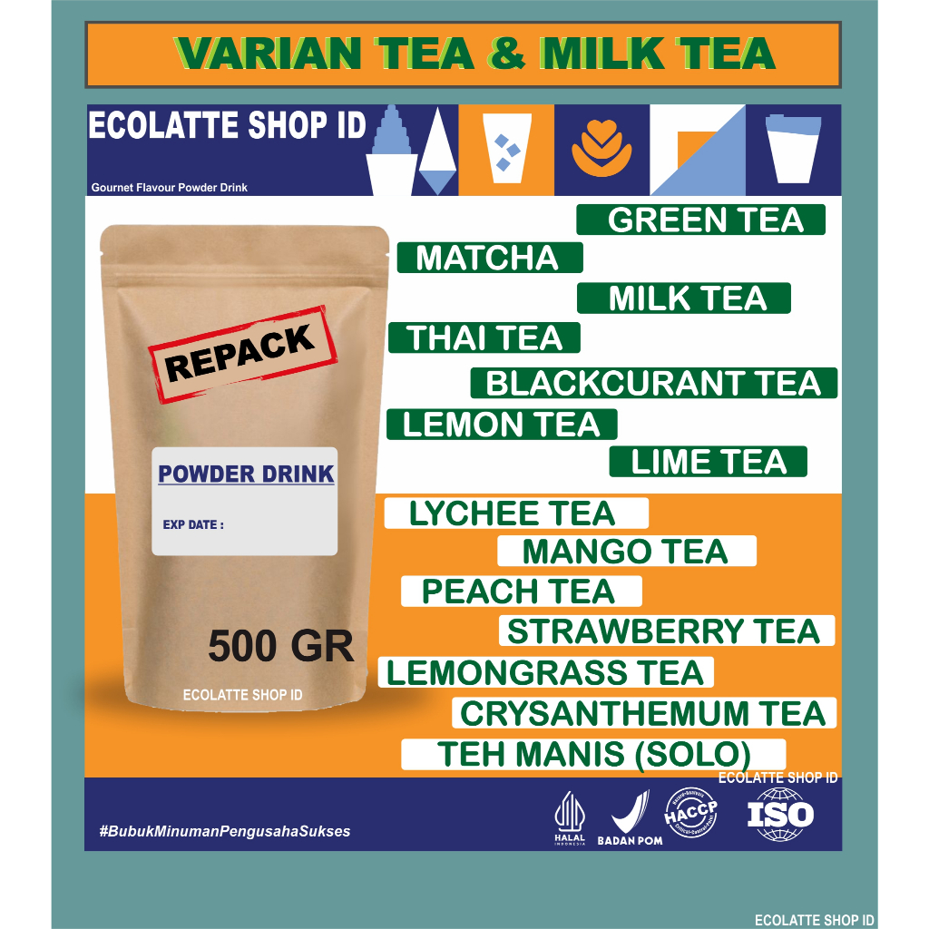 

ECOLATTE Powder Bubuk Minuman Premium Varian Milk dan Fruit Tea 500gr