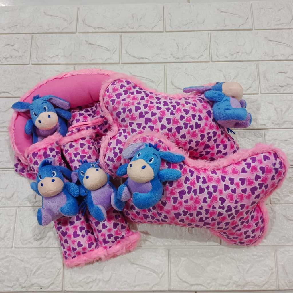 Bantal mobil Sandaran Penyangga Kepala Set 3 Eeyore Love Ungu Pink