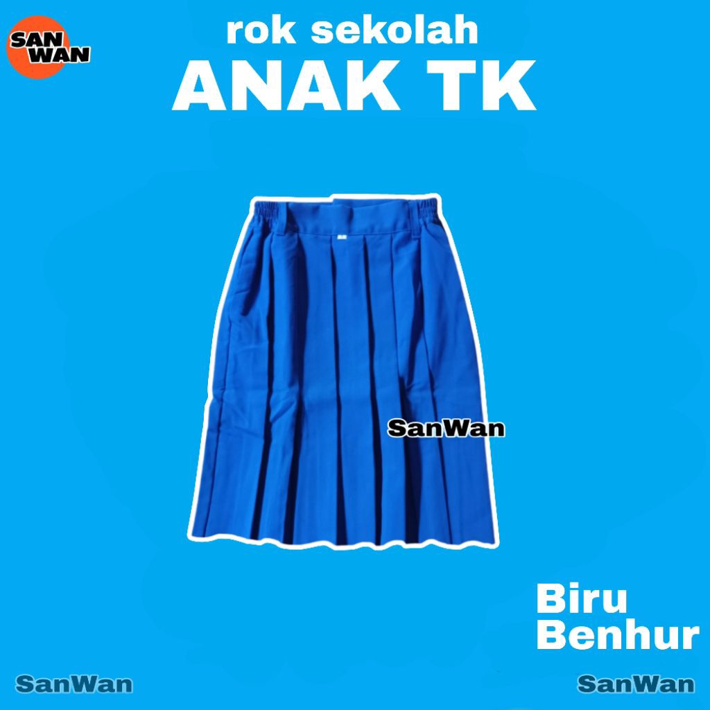 Rok Pendek TK Warna Biru Benhur Rok Sekolah Anak TK PAUD Benhur