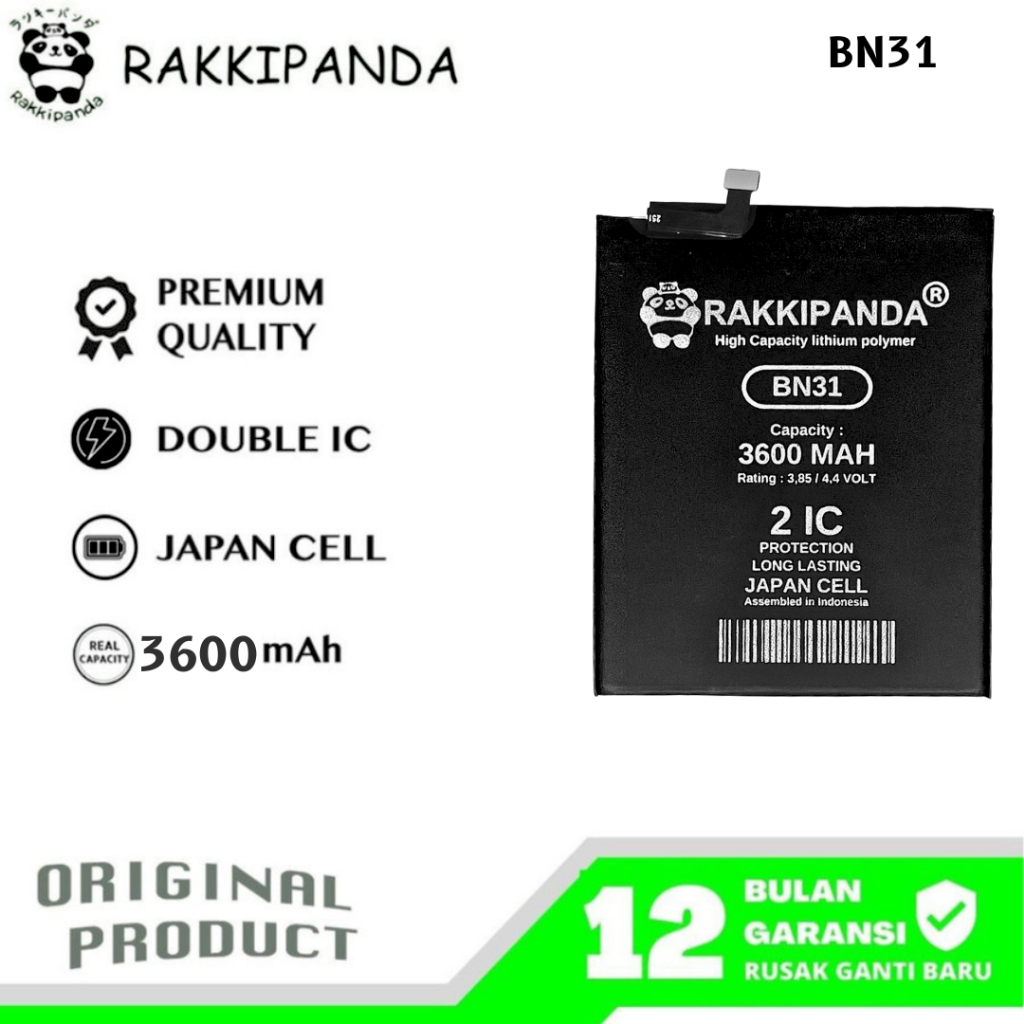 RakkiPanda - BN31 Redmi Note 5A/Note 5A Pro/Note 5A Prime/Mi A1/Mi 5X/Redmi S2 Batre Batrai Baterai