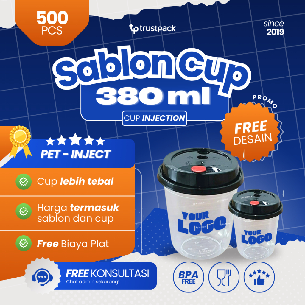 Sablon Gelas Injection 380ml Oval | Cetak Cup Plastik Logo Custom | Cocok Es Kopi Boba Kekinian