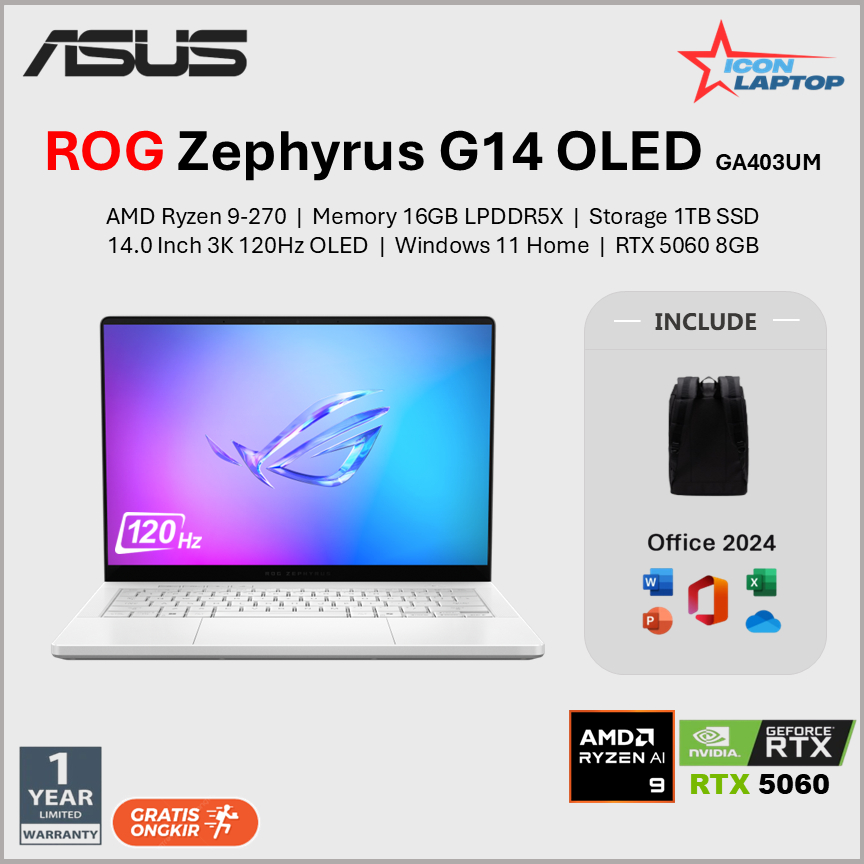Asus ROG Zephyrus G14 OLED GA403UM Ryzen 9-270 RTX 5060 16GB 1TB SSD 14.0" 3K 120Hz OLED WIN 11