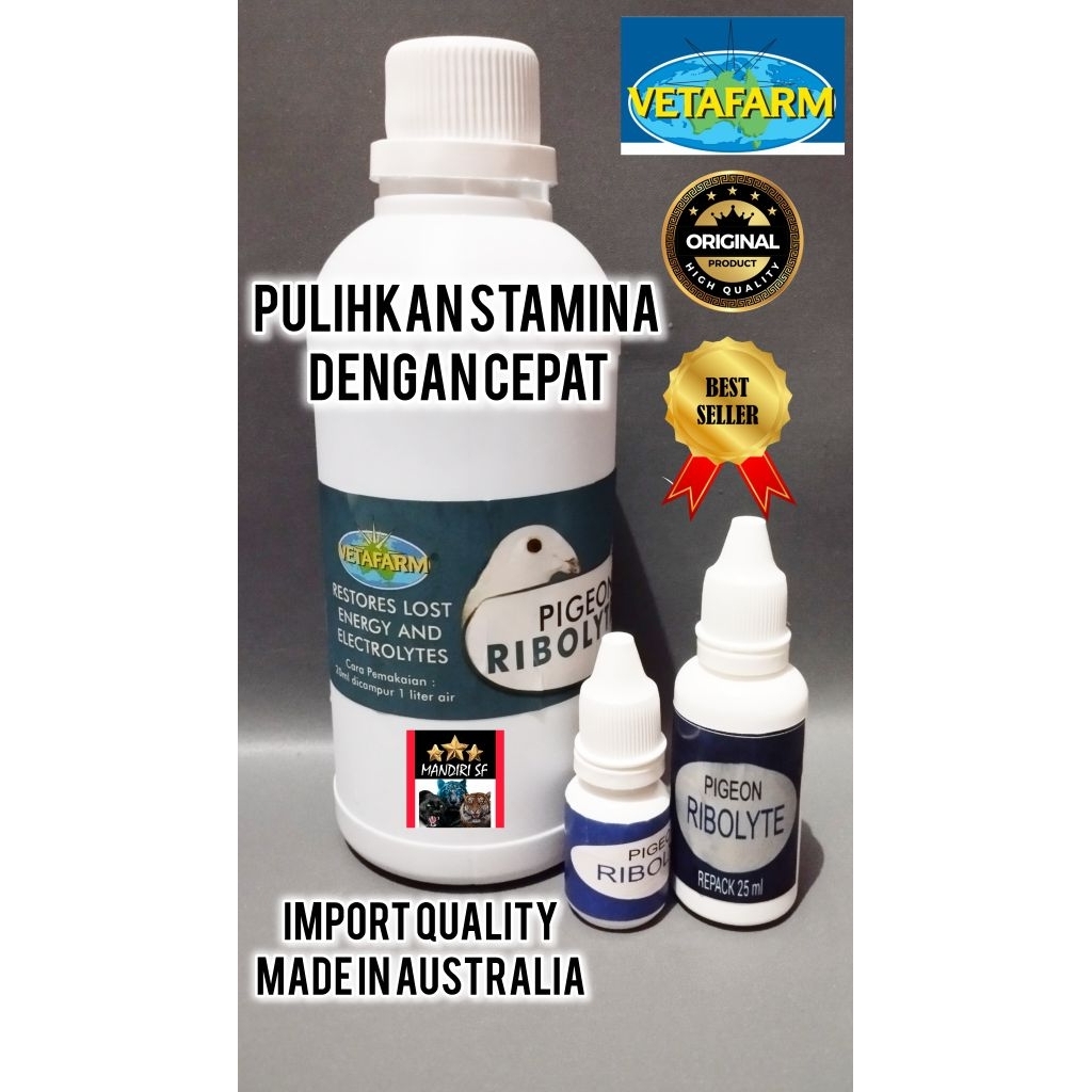 ribolyte vetafarm original untuk burung kicau, merpati, ayam, unggas lain repack 10 & 25ml minuman k