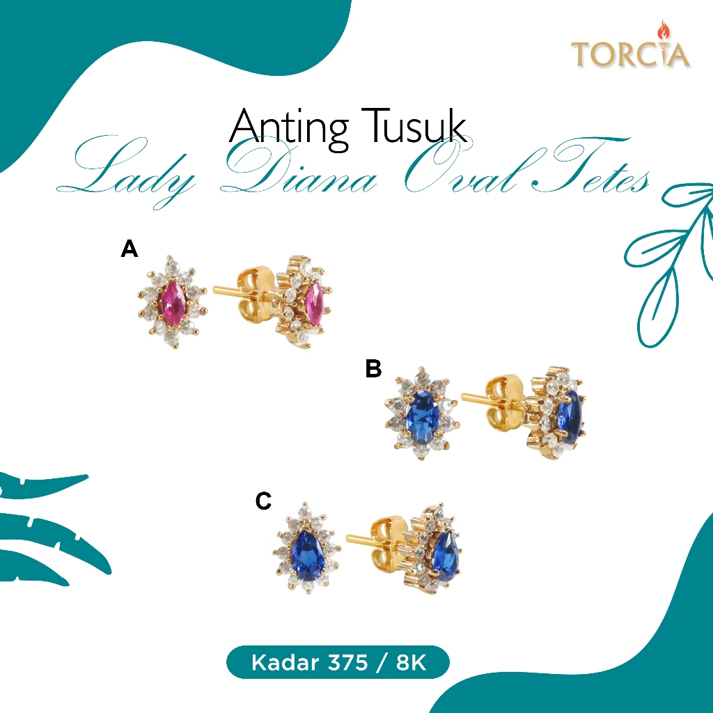 Anting Tusuk Emas Asli Lady Diana Oval Tetes Kadar 375 Torcia