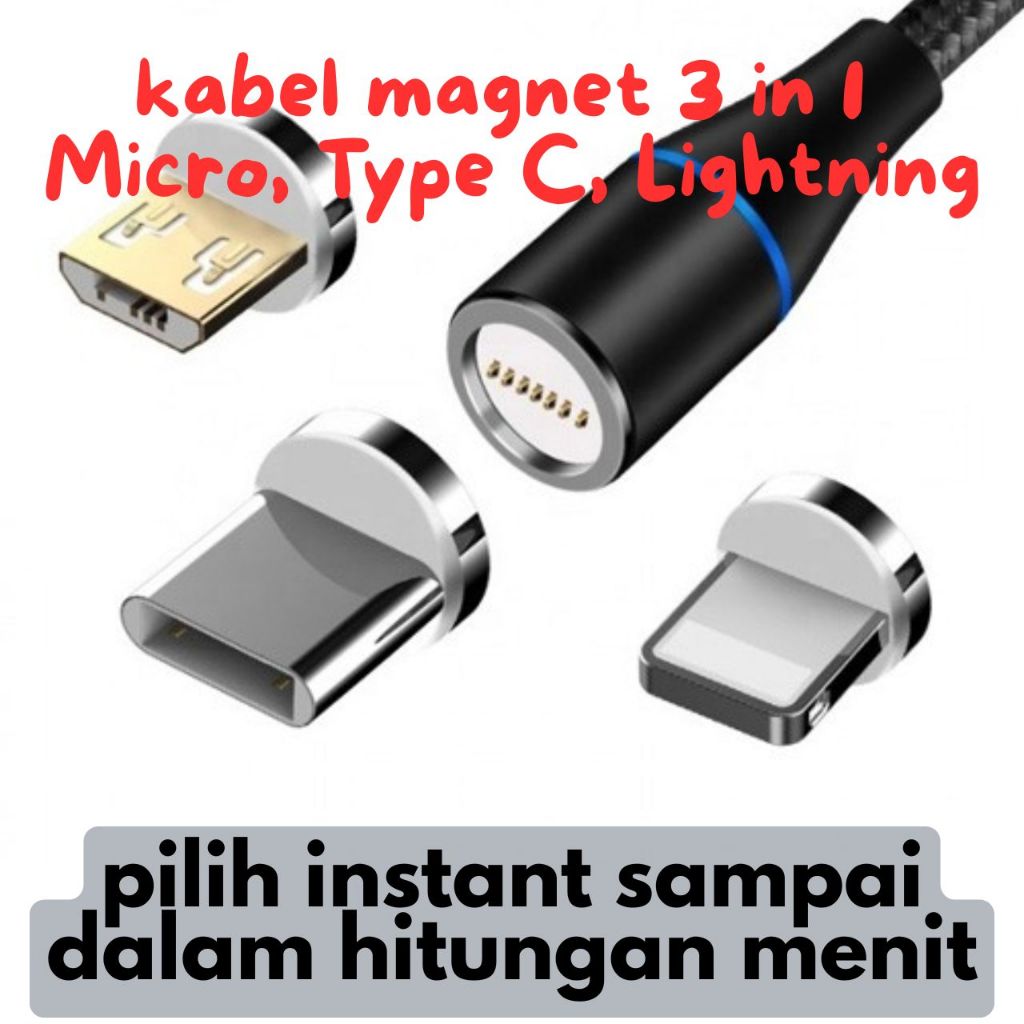 Kabel Data MICRO USB Magnetic 3in1 LED-Kabel data iphone-Kabel type c-Kabel charger Usb type c