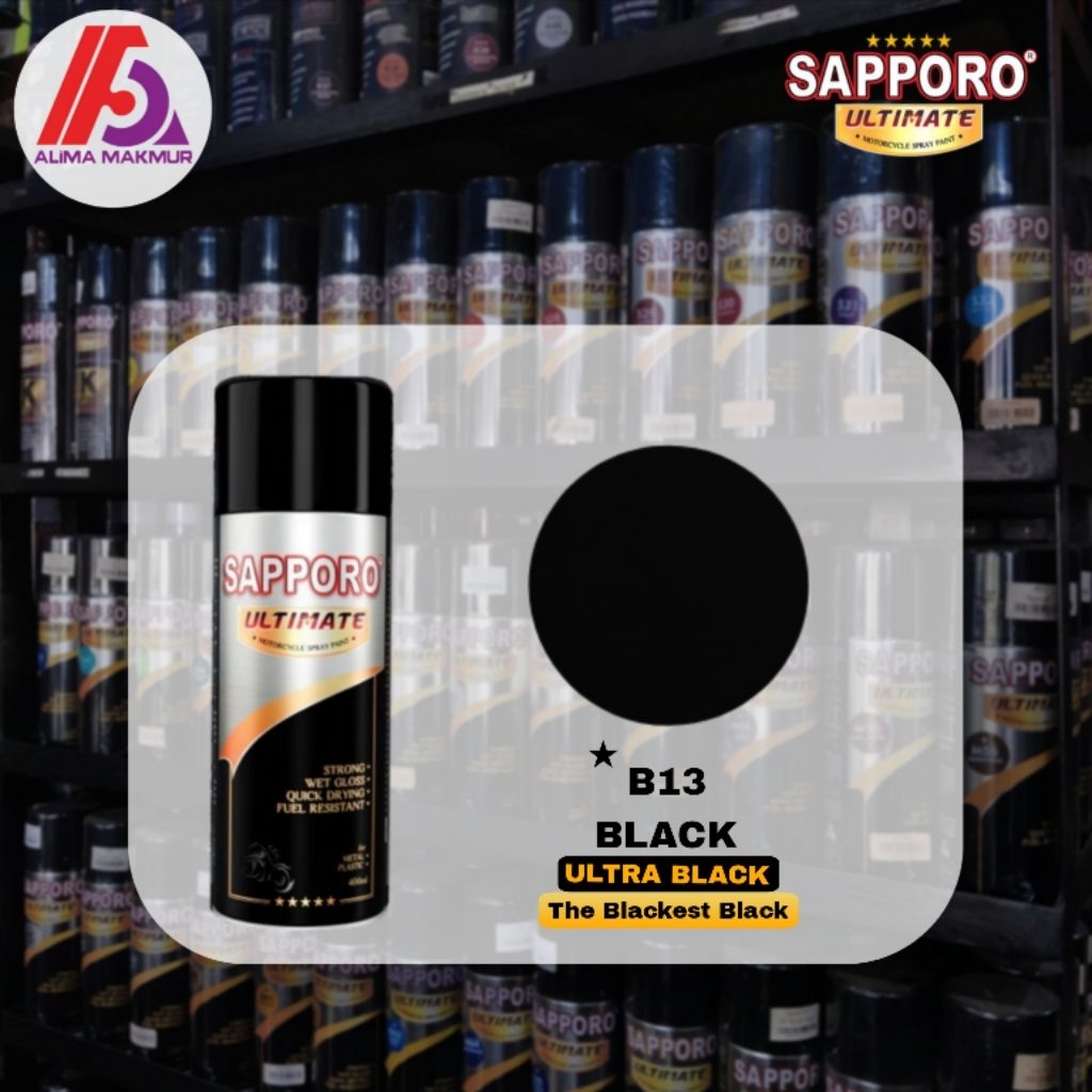 Sapporo Ultimate B13 Black 400ml / Pilok Sapporo Hitam / Pilox Sapporo / Pilok Pilox Hitam / Cat Sem