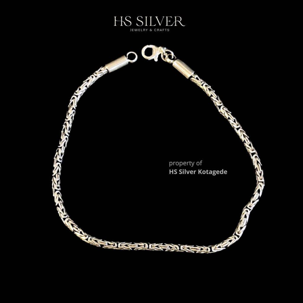 Gelang Tangan Perak Bakar Silver Asli 925 Vintage Unisex Model Rantai Borobudur | HS SILVER