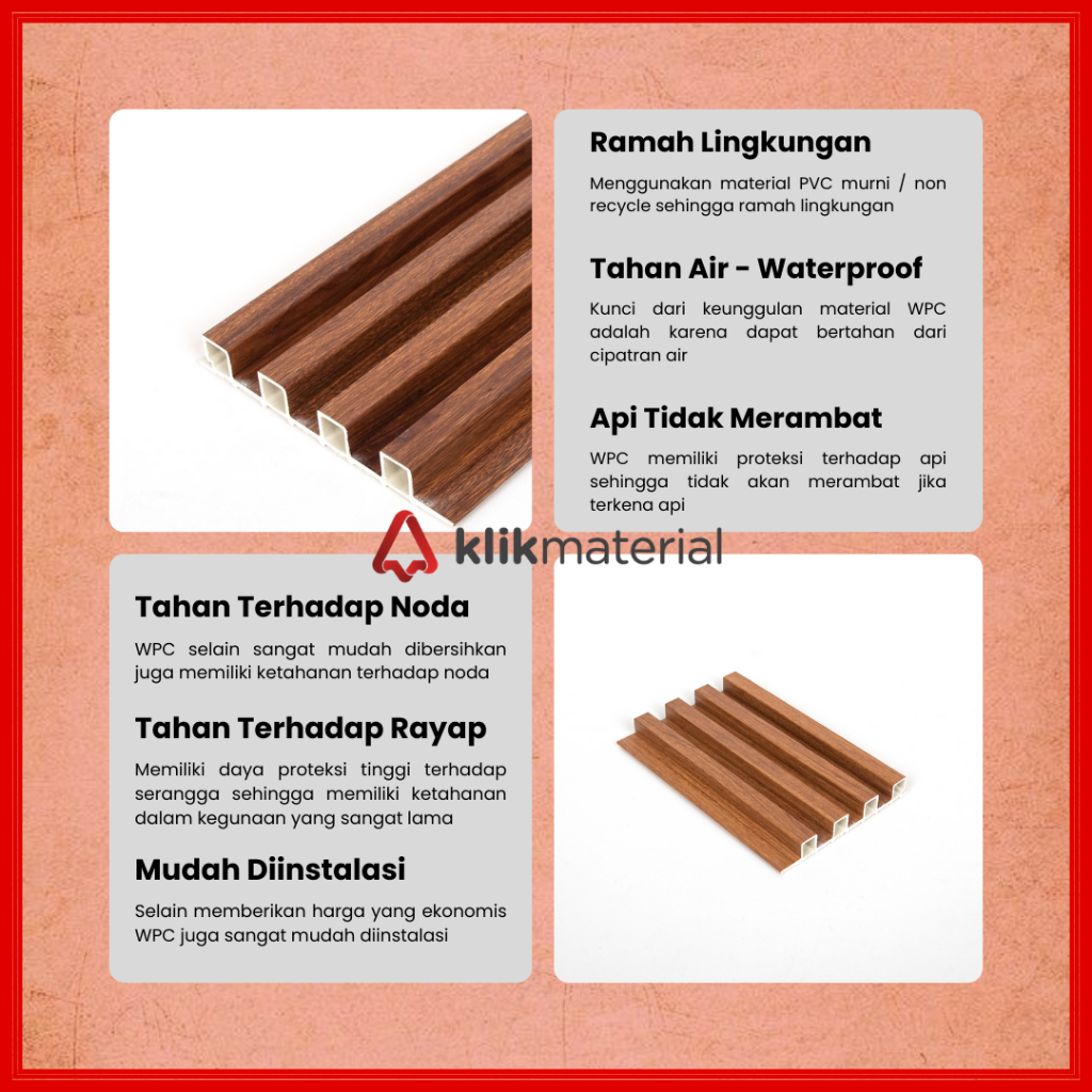 Isi 10 Lembar Fluted WPC Wall Panel 4 Meter / Wallpanel Kotak Motif Kayu 3D / Fluted WPC Wall Panel