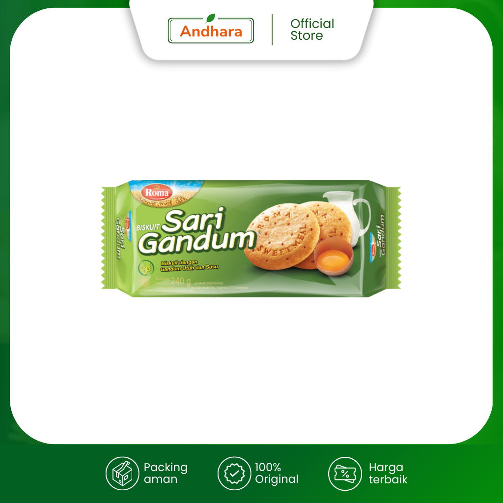 

Roma SARI GANDUM 240gr - Biskuit Dengan Gandum Utuh dan Susu