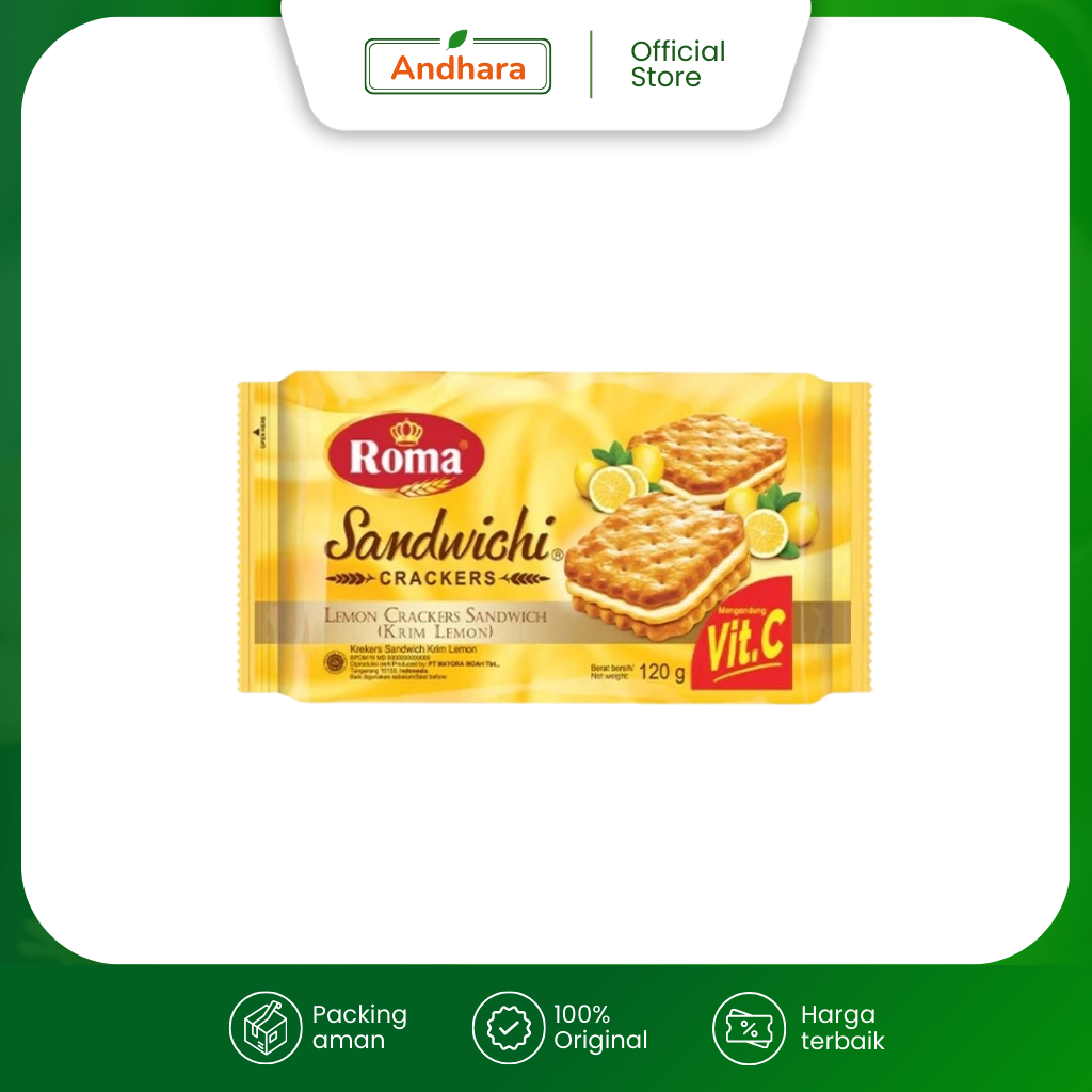 

Roma Sandwich Crackers Lemon 120gr - Biskuit Kraker dengan Krim Lemon - Mengandung Vitamin C
