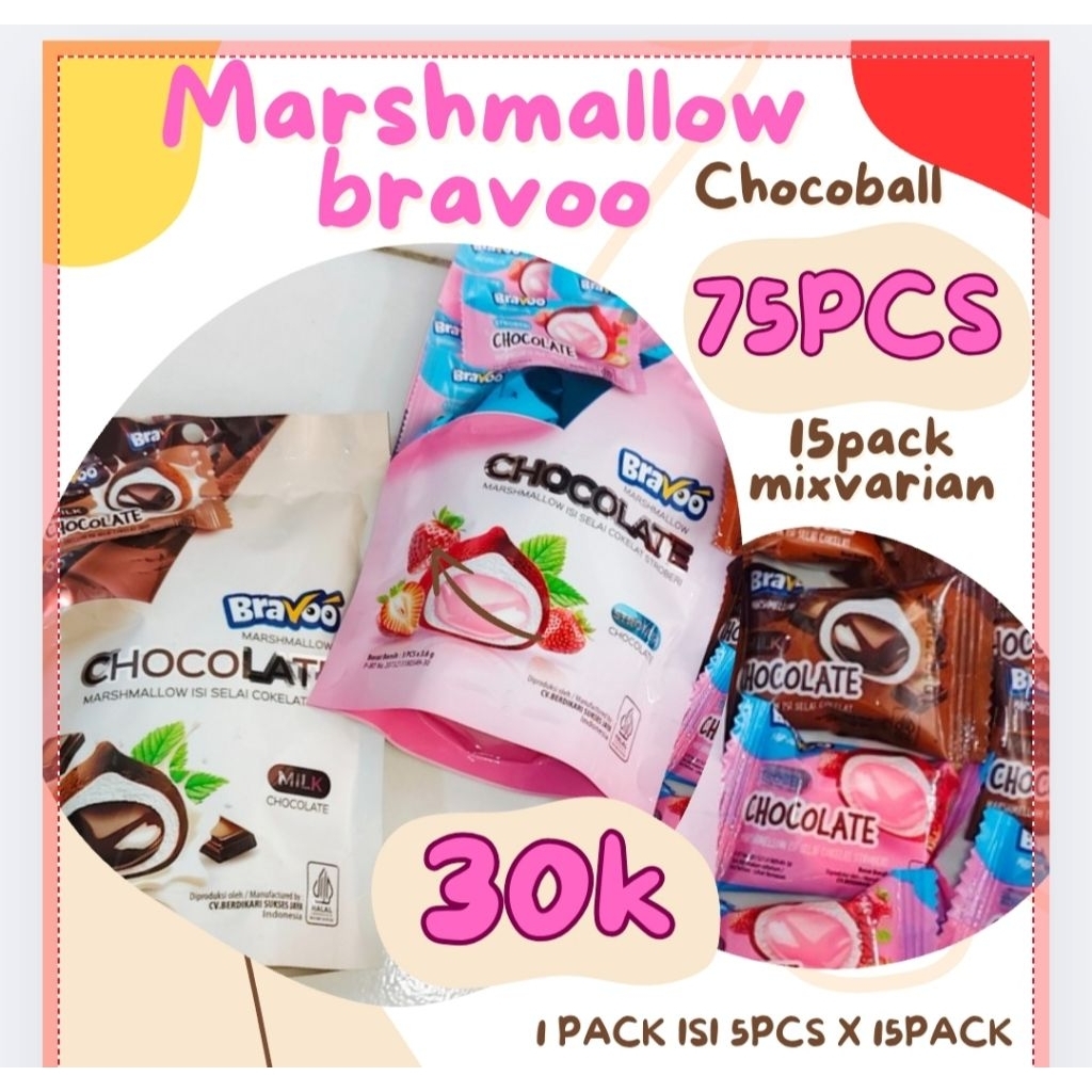 

TERMURAH!! 75PCS 15PACK BRAVOO CHOCOBALL MARSHMELLOW