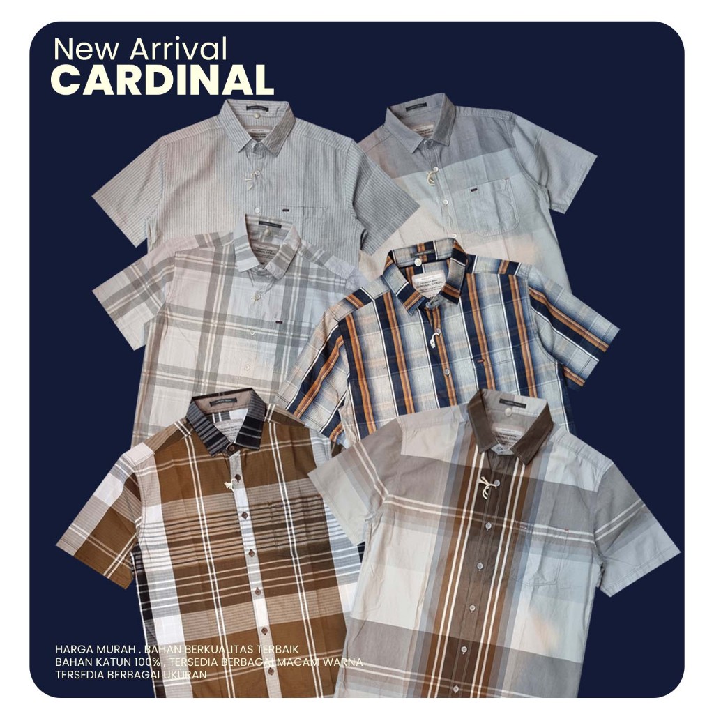 Cardinal Kemeja Pria Lengan Pendek Kasual Original / Kemeja Motif Salur