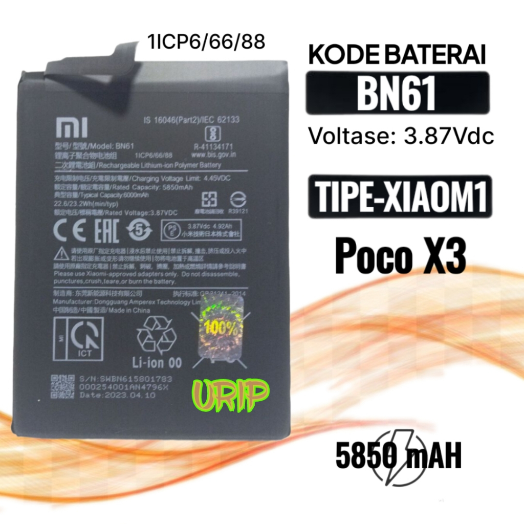 Baterai Xiaomi Poco X3 BN61 Baterai Original OEM batere Poco X3 NFC Ori batre Poco X3 Pro bn61