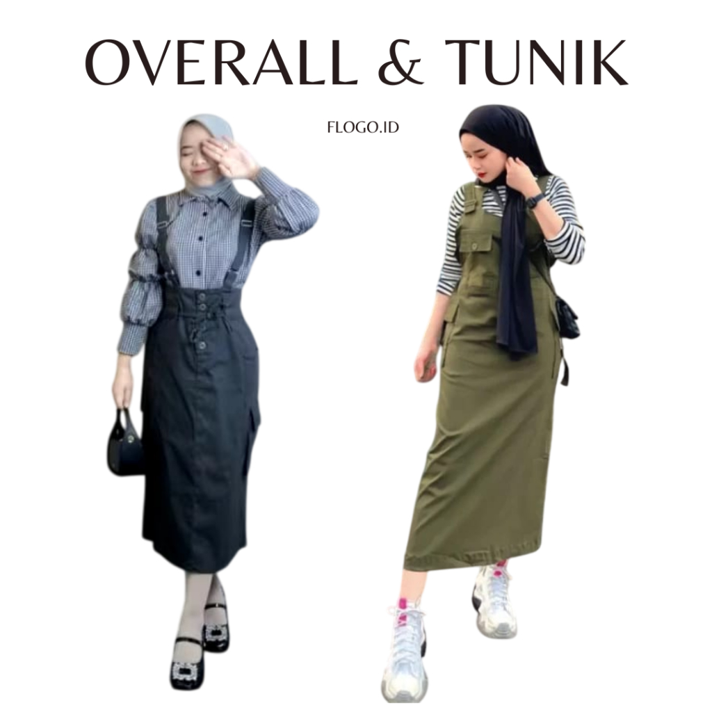Female Logo - Overall Tunik Korean Style Katun Twill Pinggang Karet