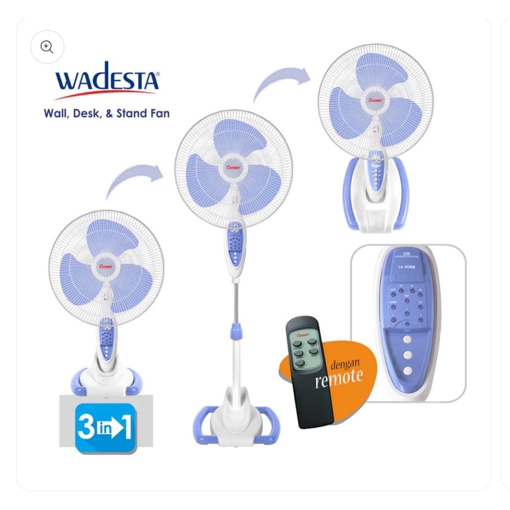 Cosmos Kipas Angin Wadesta (Wall, Desk, Stand) 3In1 - Remote - 16-S088