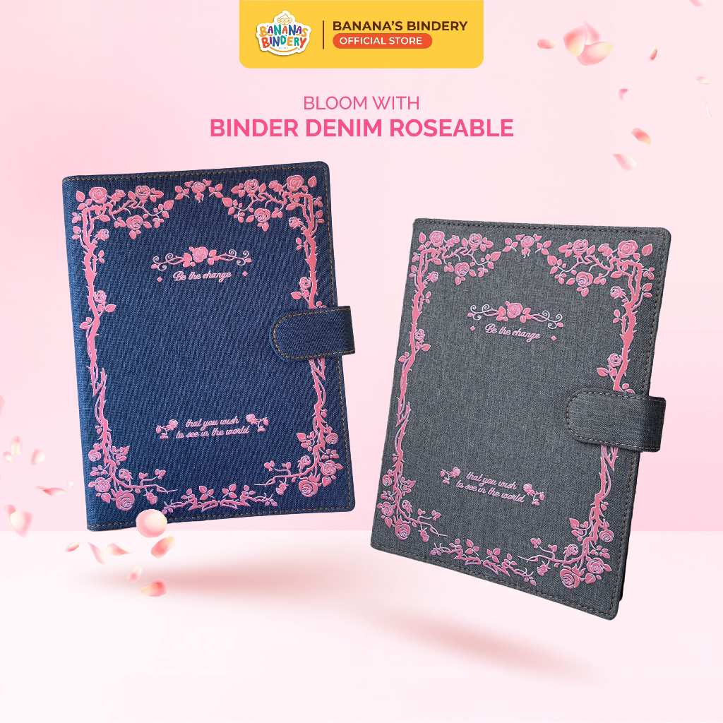 

BANANAS BINDERY - Roseable Denim Premium [A5 20ring & B5 26ring] Free Pen, Paper, Sticker Stationery School