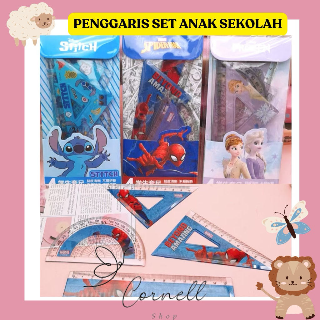 

Penggaris anak set penggaris segitiga busur derajat set isi 4