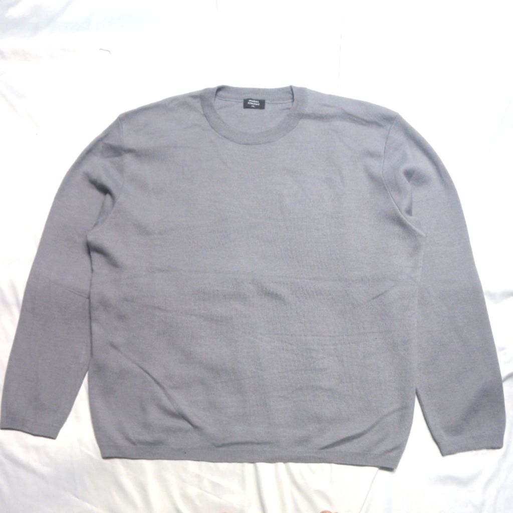 MUSINSA STANDARD Minimal Knit Crew Neck Grey Abu Knitwear Sweater Sweatshirt Crewneck Rajut Wool Jak
