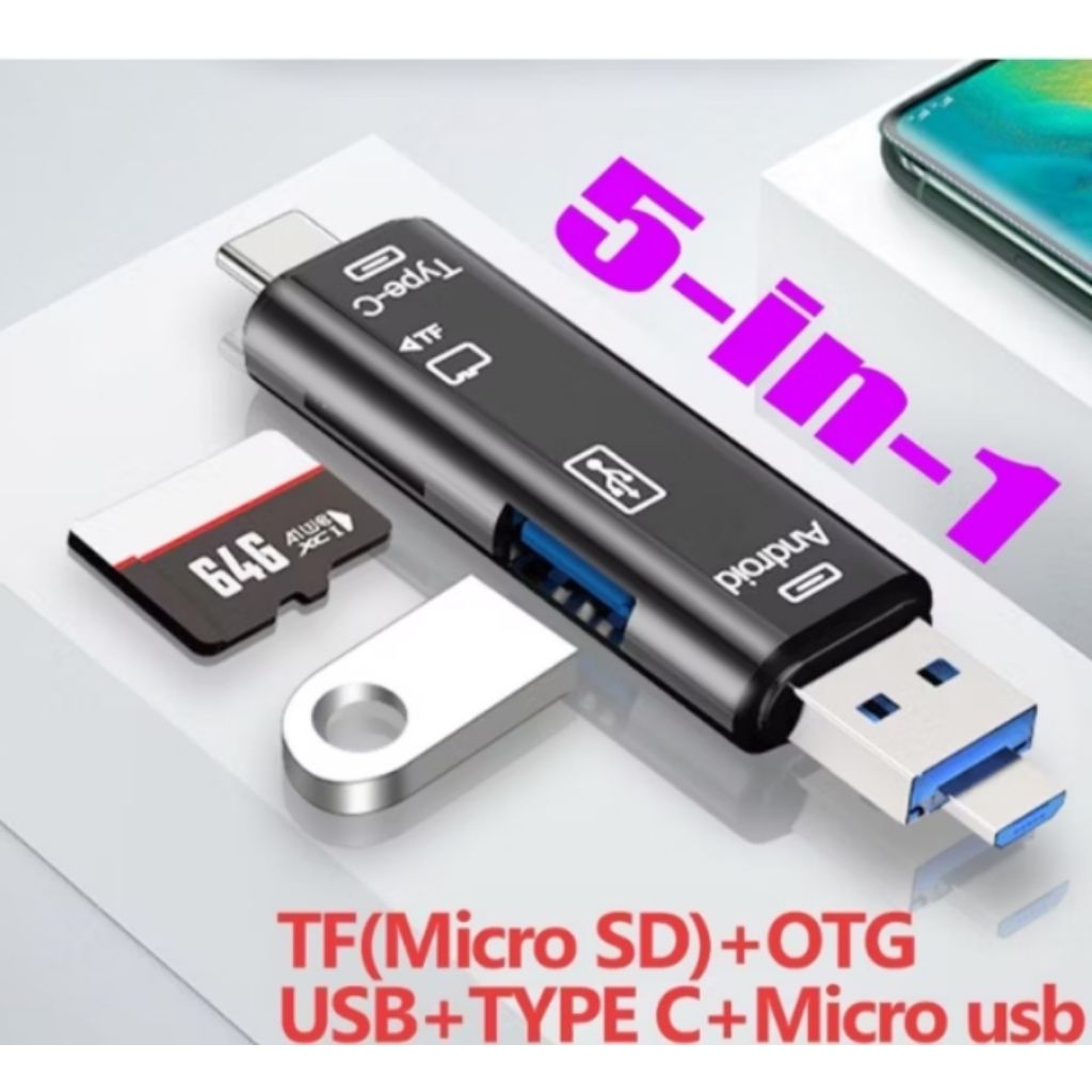 OTG Card Reader 5 In 1 Mobile Phone Card Reader TF Card Type-C Micro Adapter OTG Card Reader