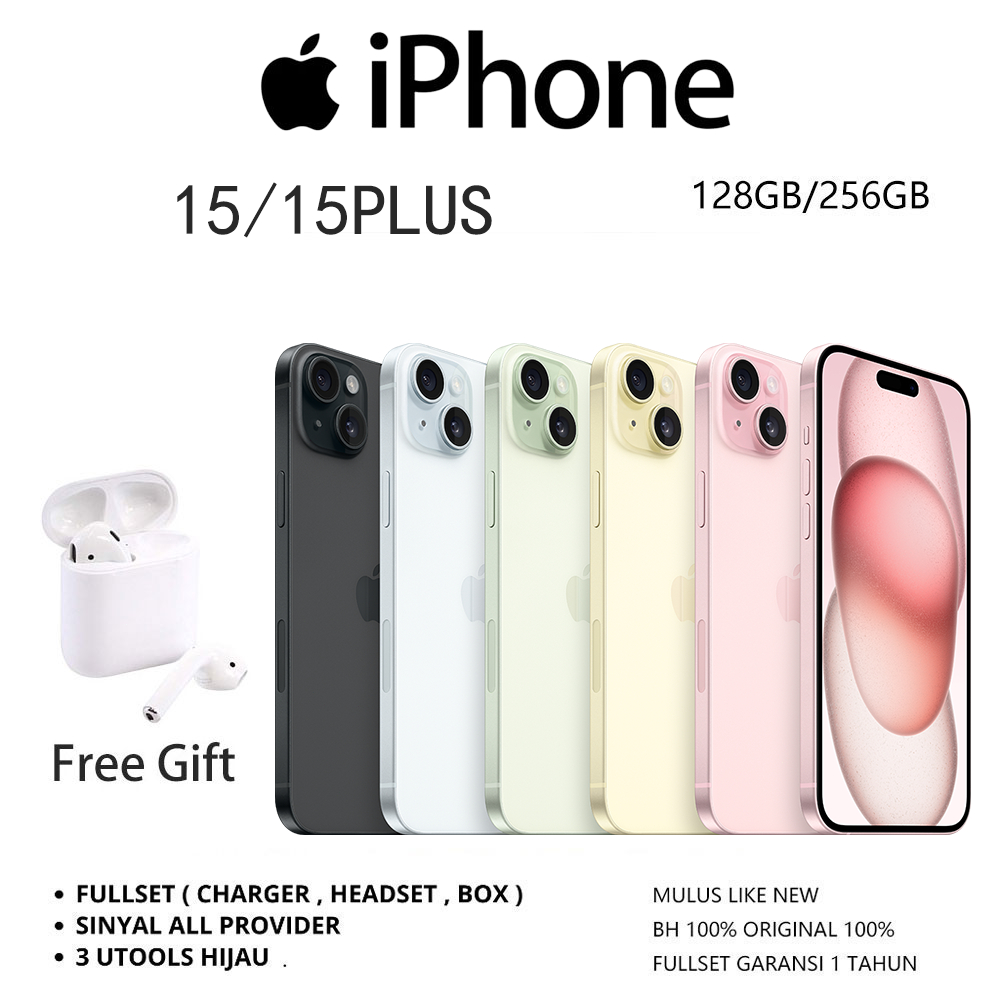 APPLE IPHONE15 /15plus128GB HP15 15plus LIKE NEW 100%Fullset Bergaransi Terpercaya second ori fullse