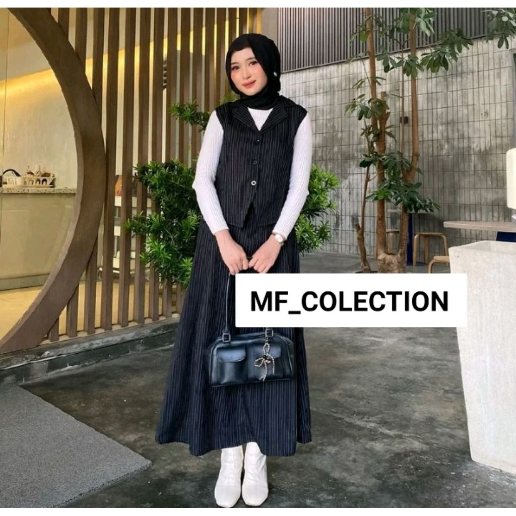 Bella Vest Set-Set blezer Wanita-Setelan Rok Wanita salur-Maxi Skirt Wanita Stripe-setelan Rok dan R