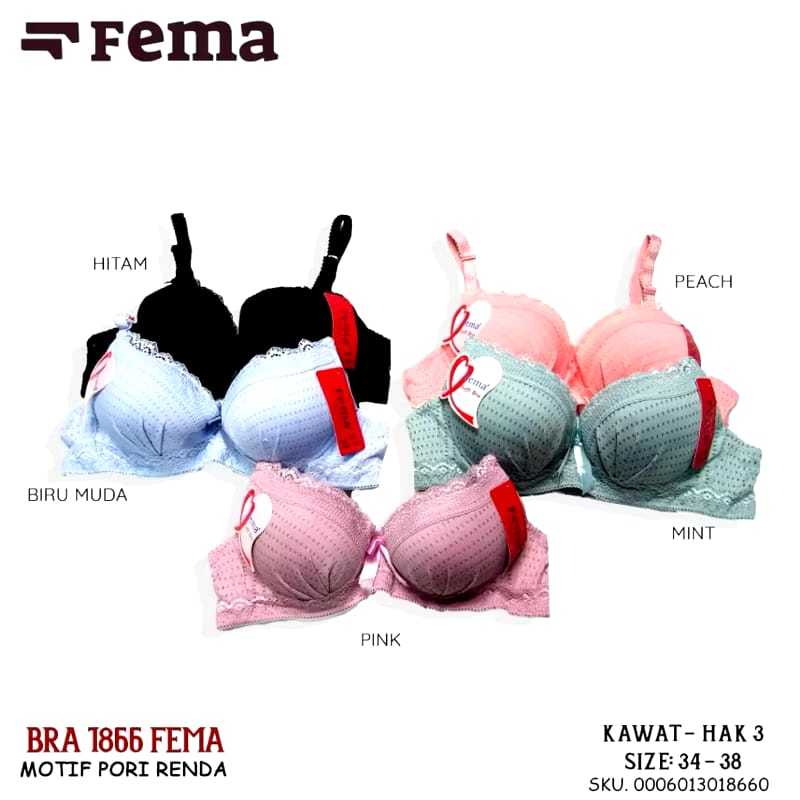BRA Fema 1866 uk 34-38/Bra Fema Model Terbaru/BH Busa Tebal Kawat kait 3/BH Wanita Dewasa