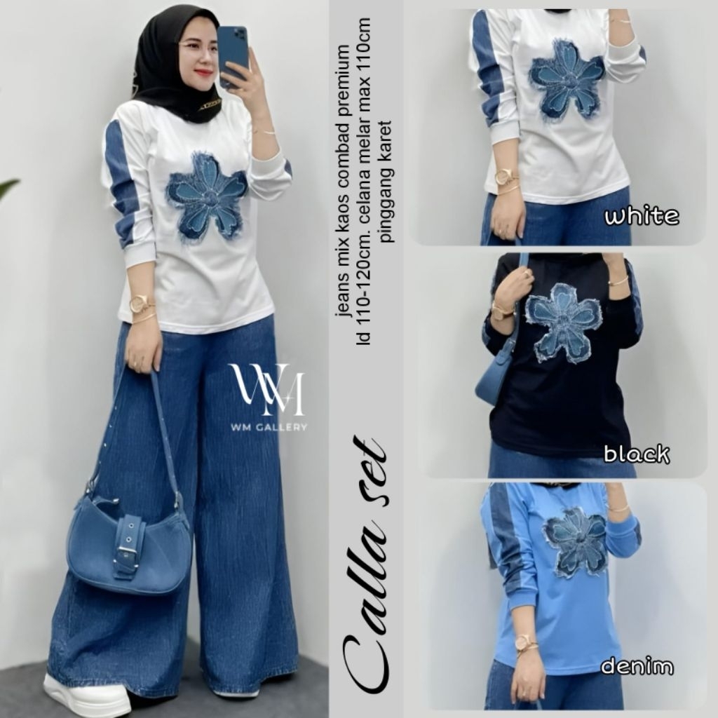 Calla/Saila/Ami Setelan Wanita Celana Jins mix Kaos Combad Best Seller By WM