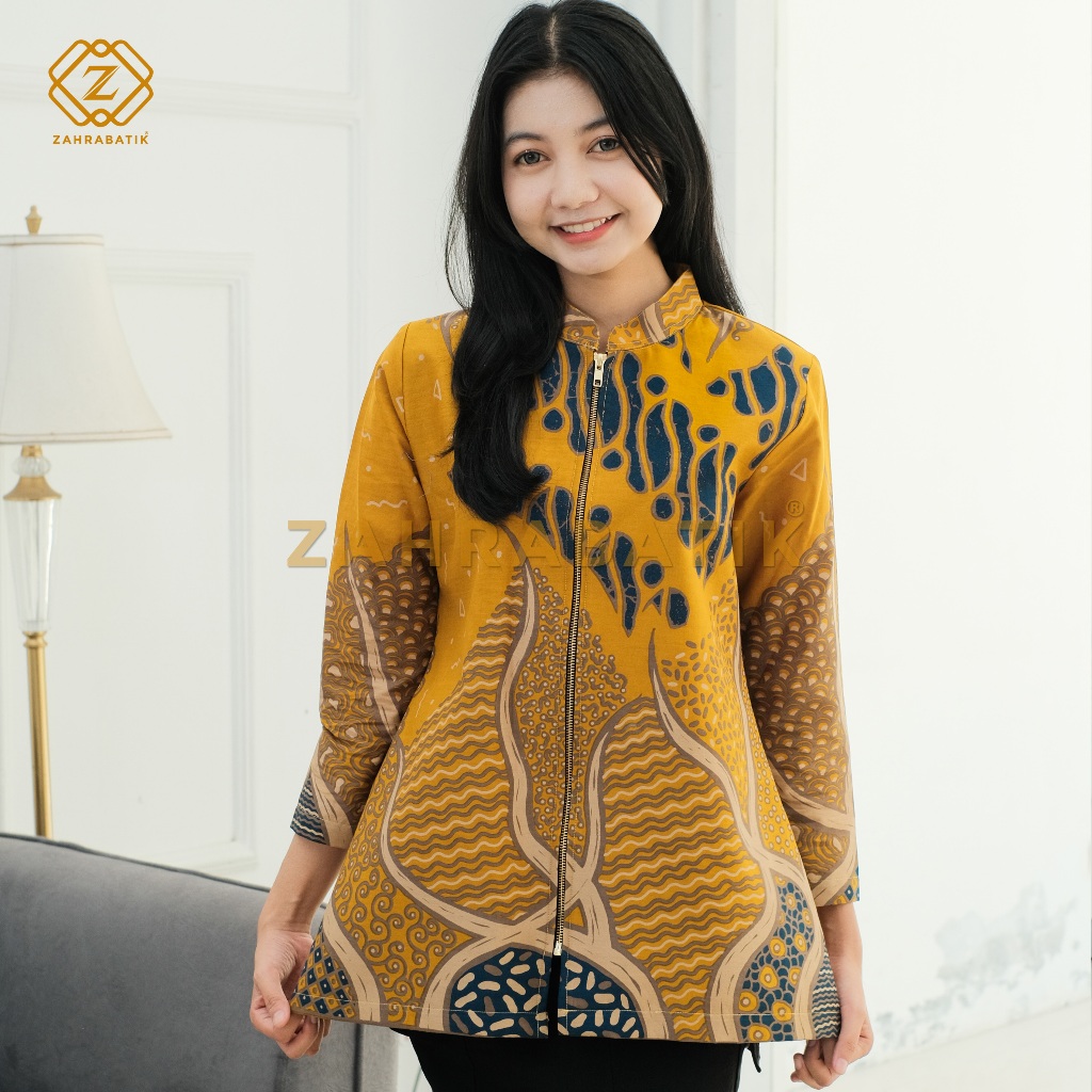 Batik Zahra-Tunik Wanita-Motif Rumeksa Warna Kuning