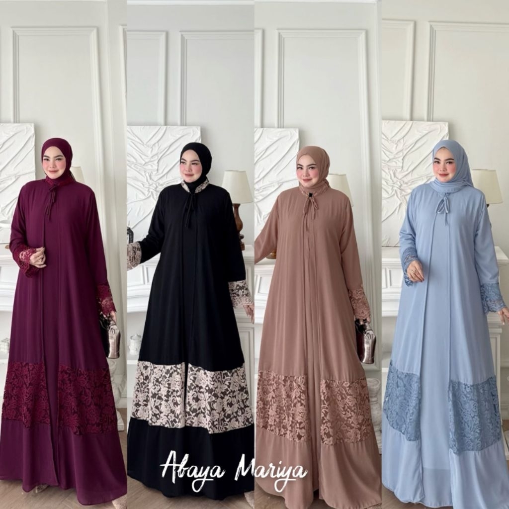 Abaya haji umroh premium set outer Mariya set khimar jumbo ceruti babydoll polos renda import
