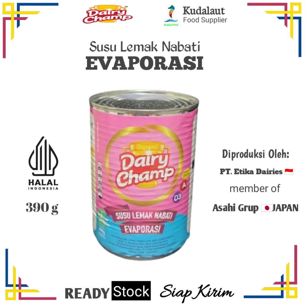 

[PAHE 12 pcs] Evaporated Milk / Susu Evaporasi Dairy Champ; Kemasan Kaleng @390g