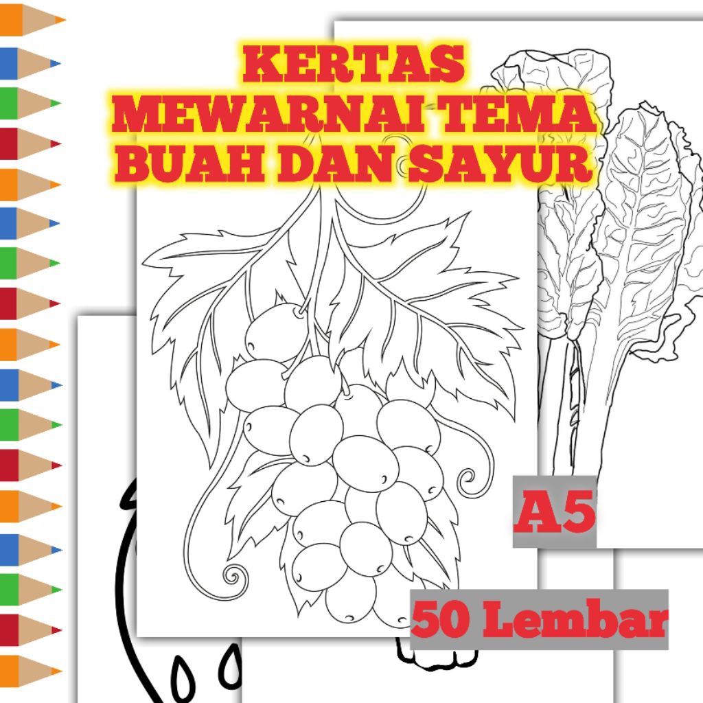 

Kertas Mewarnai 50 Lembar Ukuran A5 Tema Buah dan Sayur - G4